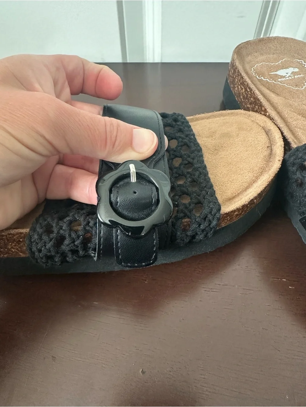 Rocket Dog Alma Black Crochet Strap Slide On Sandals Size 10